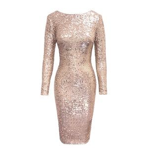 Dress the Population Long Sleeve Metallic Sequin Sheath Formal Dress Size: M